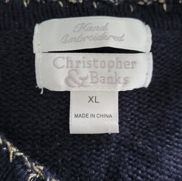 Christopher and Banks Black Button Up Knit Fall Leaves Embroidered Sweater 2003 - Picture 7 of 8